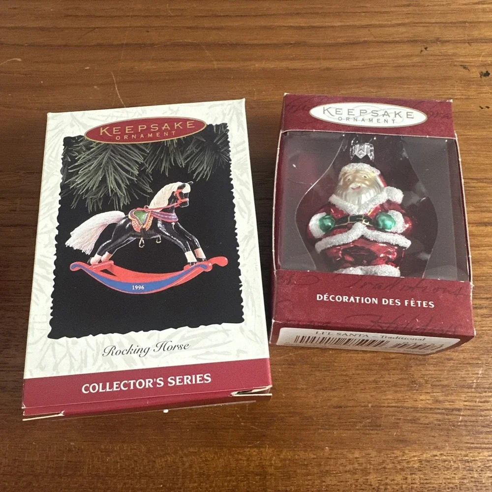 2000 Lil Santa & 1996 Rocking Horse Keepsake Ornament Lot New In Boxes